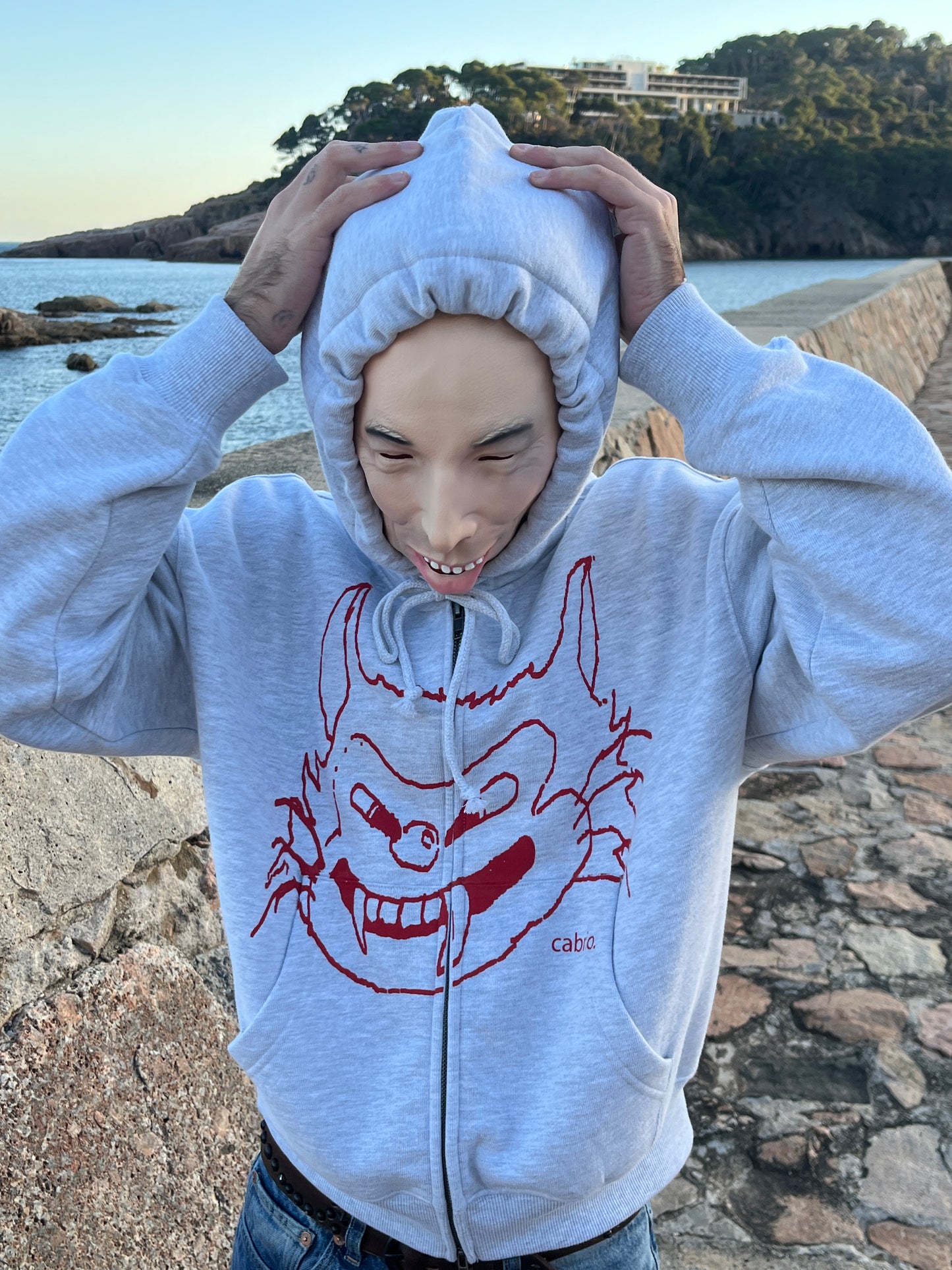 Da Cat Zip Hoodie Grey Melange