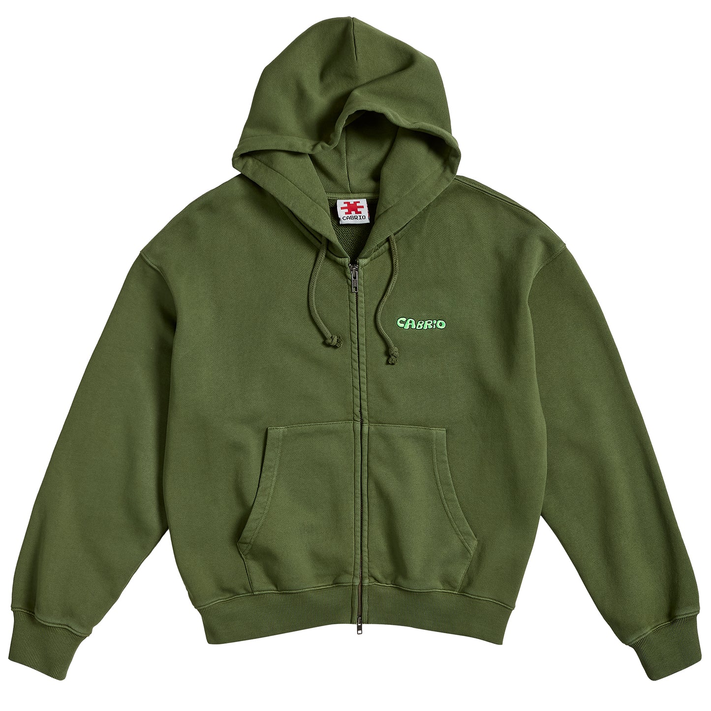 Green Garment Dye Zip Up Hoodie