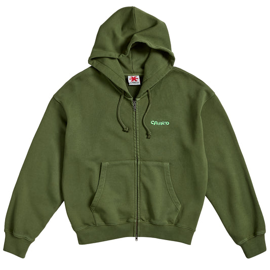 Green Garment Dye Zip Up Hoodie