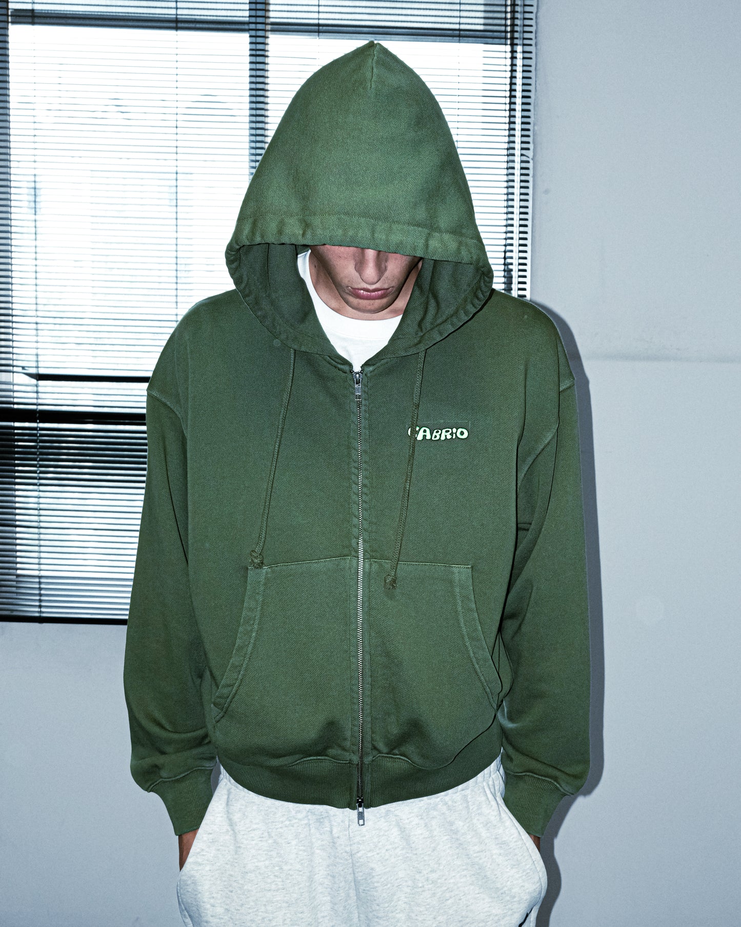 Green Garment Dye Zip Up Hoodie