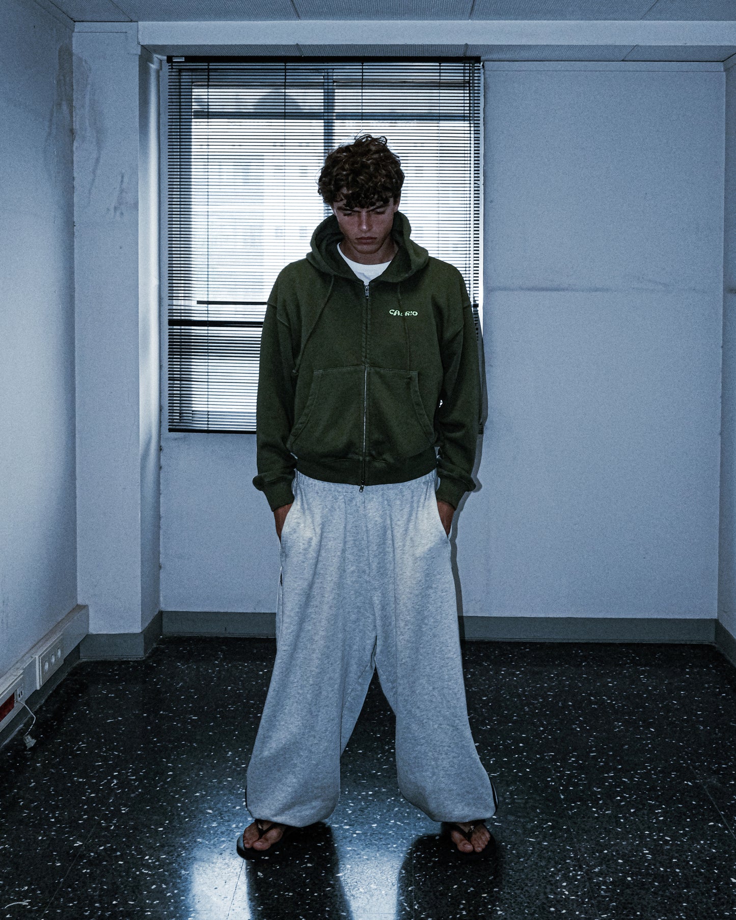 Green Garment Dye Zip Up Hoodie